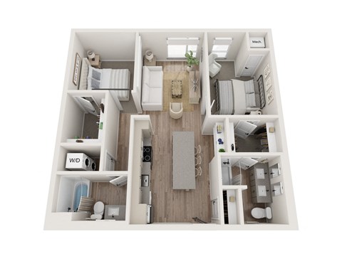 2 bedroom 2 bathroom floor plan B at Kesler Apartments in Downtown Fargo, Fargo, ND 58102